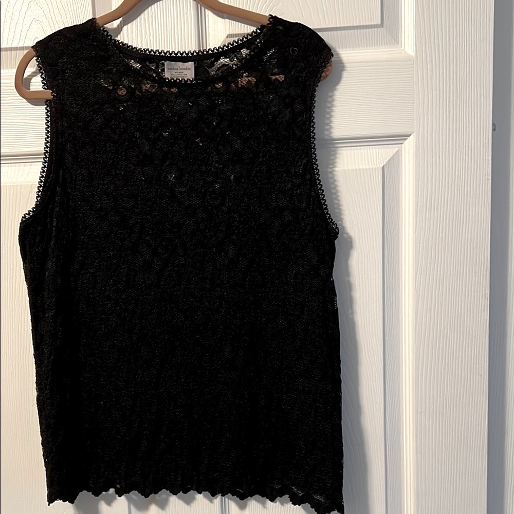 Bloomingdale’s Sutton Studio Black Lace Tank Top with Scalloped Hem
